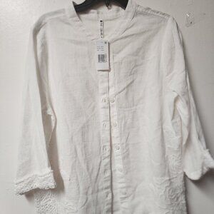 Leo & Nicole White Cotton Blend white blouse Large NWT